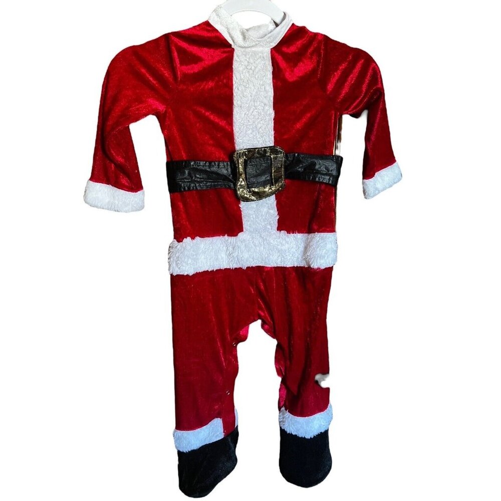 Baby Santa In Character Costume Size L Plush W/ Feet Snaps Red white NO HAT - Picture 4 of 8